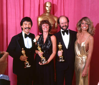 The Star Wars editing team, with 1978 Oscars presenter Farah Fawcett